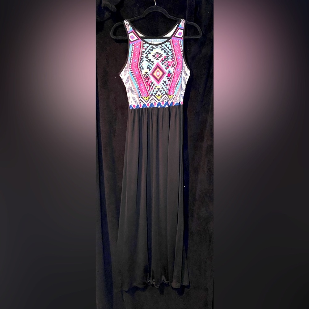 Sherosa Long Black Dress with Colorful Top